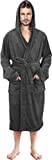 NY Threads Mens Hooded Fleece Robe - Plush Long Bathrobes (Large-X-Large, Grey)