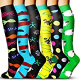 6 Pairs Compression Socks for Men & Women,15-20mmHg is Best for Running, Athletic, Medical, Pregnancy, Travel (White/Black/Blue/Pink/Gray/Gray, Large-X-Large)