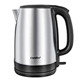 Comfee 1.7L Stainless Steel Electric Tea Kettle, BPA-Free Hot Water Boiler, Cordless with LED Light, Auto Shut-Off and Boil-Dry Protection, 1500W Fast Boil