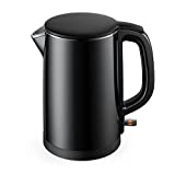 Electric Kettle,1.5L Double Wall 100% Stainless Steel BPA-Free Cool Touch Tea Kettle with Overheating Protection, Cordless with Auto Shut-Off Black