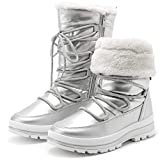 HEAWISH Women’s Winter Snow Boot Fur Lined Mid Calf Warm Boots(Silver, US9)