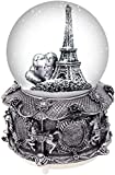 DELIWAY Eiffel Tower Musical Snow Globe with Automatic Snowfall and Colorful Lights, 100mm 6" Tall Souvenirs Collection (Silver)