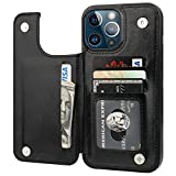 ONETOP Compatible with iPhone 13 Pro Max Wallet Case with Card Holder,PU Leather Kickstand Card Slots Case, Double Magnetic Clasp and Durable Shockproof Cover 6.7 Inch(Black)