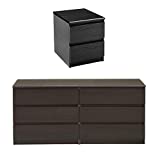 Tvilum Scottsdale 2 Piece Set Double Dresser in Coffee and Nightstand in Black Woodgrain