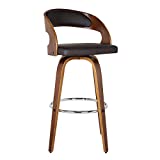 Armen Living Shelly 26" Counter Height Barstool in Brown Faux Leather and Walnut Wood Finish