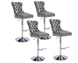 CIMOTA Swivel Bar Stools Set of 4 Velvet Adjustable Barstool High Back Upholstered Modern Barstools Tufted Bar Stool Chairs for Dining Room/Home Bar/Kitchen, Grey