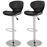 OffiClever Modern Bar Stool Set of 2 Barstools Heigh Adjustable Swivel Bar Stool Counter Height PU Leather Home Kitchen Stools Hydraulic Dining Room Chair Bar Chairs, Black