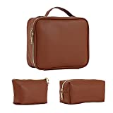Makeup Bag Set, Stagiant 3Pcs Make up Bag Makeup Bags for Women Cosmetic Travel Bag Makeup Bag Organizer for Cosmetics, Nail Polish, Toiletry, One Soft Makeup Case and 2 Makeup Pouch, Brown