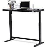 Jefferson Glass Top Standing Desk with Drawer, 48 x 24 Modern Electric Adjustable Height Sit Stand Desk, Motorized Uplife, Memory Controller, Child Lock, Black