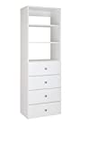 Modular Closets Vista Collection Wood Built in Shelf Tower Closet Organizer Unit with 4 Drawers (White, 25.5" Wide)