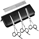 Dog Grooming Scissors,Pet Grooming Scissors with Thinning,Straight,Curved Down Shears great for Groomers,Home Grooming and Groomer Beginners