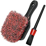 Wheel & Tire Brush, Soft Bristle Car Wash Brush, Plus Detailing Brush, Cleans Dirty Tires & Releases Dirt and Road Grime, Short Handle for Easy Scrubbing