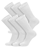 6 Pairs of Cotton Diabetic Neuropathy Crew Socks (10-13, Fits Mens Shoe Size 9-12, White)