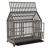 SMONTER 48" Heavy Duty Strong Metal Dog Cage House Shape Pet Kennel Crate Playpen with Wheels,I Shape …