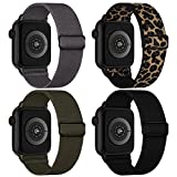 Stretchy Nylon Solo Loop Bands Compatible with Apple Watch 38mm 40mm 41mm, Adjustable Braided Sport Elastic Wristbands Women Men Straps for iWatch Series 7/6/5/4/3/2/1/SE, 4 Packs