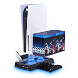 Vertical Cooling Stand Compatible with PS5 Console, YUANHOT Charging Station Dock with Controller Charger Ports and Retractable Game Storage - Black