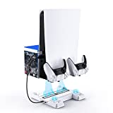NexiGo PS5 Accessories Stand with Cooling Station for Playstation 5 Disc & Digital Editions, Dual Controllers Charger, Extra USB Ports, 3 Levels Adjustable Fans Speed, 11 Game Rack Organizer, White