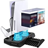 [UPGRADED VERSION] Cooling Fan Charging Station Vertical Stand Charger Compatible with Playstation 5 PS5 Console Charging Station Dock, Dual Controller Charger with 14 Game Card Slot Organizer