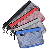 IRONLAND Zipper Pouches, Small Tool Bag, Heavy Duty Mesh Window, Waterproof in Blue, Grey, Red, Black, Pencil Pouch , Travel Pouch, Clear Cosmetic Bag Case (7/9/10/12 Inch ) 4 Pack