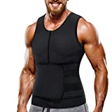 Wonderience Neoprene Sauna Suit for Men Waist Trainer Vest Zipper Body Shaper with Adjustable Belt Tank Top (Black, 2X-Large)