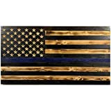 Thin Blue Line Handmade American Wooden Flag to Honor Law Enforcement & Police Office Indoor And Outdoor Use, Rustic Thin Blue Line