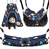 FULUE Ferret Rat Hammock Tent Hanging Tunnel Cage Accessories Set for Small Pets,Cage Decorations for Ferrets Rats(Black Galaxy)