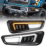 CJOVSE Ford Raptor Fog Lights, Amber Sequential Turn Signal White DR LED Bumper Fog Lights Compatible Smoke Housing with Gen 2 Ford Raptor 2017 2018 2019 2020