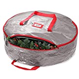 ZOBER Christmas Wreath Storage Bag - Water Resistant Fabric Storage Dual Zippered Bag for Holiday Artificial Christmas Wreaths, 2 Stitch-Reinforced Canvas Handles (24 Inch, Gray)