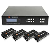 J-Tech Digital HDBaseT 4x4 Matrix Extender Switcher Supports HDMI2.0 HDCP2.2 4K60Hz 4:4:4 HDR Dolby Vison with 4 PoC Receivers, Over Single Cat5e/6 Cable, J-Tech Digital Control App, Control4 Driver