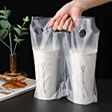 100PCS Clear Handle Drink Drinking Poly Plastic Packaging Bags,Drink Carrier, For Delivery Take Out Cup Holder Bar Restaurant Coffee Shop Supplies cup carriers (26x31cm)