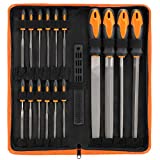 17Pcs File Tool Set with Carry Case,Premium Grade T12 Drop Forged Alloy Steel, Precision Flat/Triangle/Half-round/Round Large File and 12pcs Needle Files/1 brush