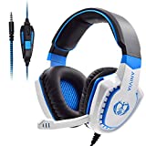 Stereo Gaming Headset AH28, Noise Reduction lsolation with Microphone Volume Control, Bass Surround, Suitable for Nintendo Switch/Xbox One / PS4 / PC/Laptop/Smartphone/Tablet (White Blue)