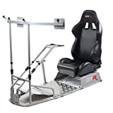 GTR Simulator - GTSF Model with Real Racing Seat, Driving Racing Simulator Cockpit with Gear Shifter Mount and Triple or Single Monitor Mount