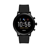 Fossil 44mm Gen 5 Carlyle Stainless and Silicone Touchscreen Smart Watch with Heart Rate, Color: Black (Model: FTW4025)