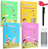 Magic Practice Copybooks for Kids Kindergarten, Magical Reusable Handwriting Workbooks, Children Preschoolers Calligraphy/Pen Control Training (4 Books with Pens)