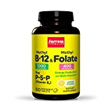 Jarrow Formulas Extra Strength Methyl B-12 & Methyl Folate - 100 Chewable Tablets, Lemon Flavored - Bioactive Vitamin B12 & B9 - Cellular Energy and Cardiovascular Support- Non-GMO & Gluten Free