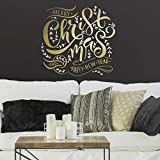 RoomMates RMK3927GM Metallic Gold Merry Christmas Quote Peel and Stick Giant Wall Decals