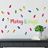 Paper Riot Co. "Merry and Bright" Quote Christmas Holiday Wall Stickers Removable Adhesive for Classroom Kids Room Nursery Bedroom Home Decor 54 Count Decals