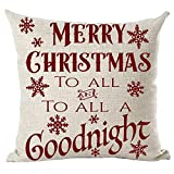 Ramirar Wine Red Word Art Quote Merry Christmas to All and to All A Goodnight Snowflakes Decorative Throw Pillow Cover Case Cushion Home Living Room Bed Sofa Car Cotton Linen Square 18 x 18 Inches