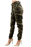 TwiinSisters Women's High Waist Slim Fit Jogger Cargo Camo Pants for Women with Matching Belt - Small, Army Olive