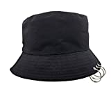 Kpop Bucket-Hat with Rings,Fisherman-Cap - Men Women Unisex Caps with Iron Rings Black