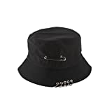 FENICAL Chic Unisex Bucket Hat Sunhat Bonnie Caps Summer Packable with Pin Piercing Decorations (Black)