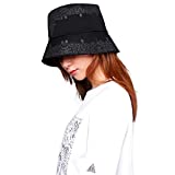 Flipper Korean Kpop Unisex Paisley Premium 100% Cotton Down Long Brim Travel Summer Fashion Beach Sun Reversible Bucket Hat (All Black, M~L (22-1/2"~22-3/4", 57cm~58cm))