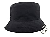Unisex Bucket-Hat Cotton Fishmen-Cap with Rings Black