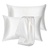 Poeify Satin Pillowcase for Hair and Skin 2 Pack, Ivory Silky Pillowcase Queen Set of 2 (20x30 inches), Satin Pillow Cases with Envelope Closure