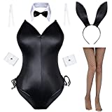 Womens Bunny Girl Senpai Cosplay Anime Role Costume One Piece Bodysuit Removable Padded with Stockings Set(Plus Size 5XL)