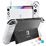 HEYSTOP Switch OLED Case Compatible with Nintendo Switch OLED Model, Dockable PC Protective Case Cover with Ultra-Slim Glass Screen Protector and 6 Pcs Thumb Caps
