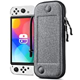 Fintie Slim Carrying Case for Nintendo Switch OLED Model 2021/Switch 2017 - [Slim Fit] Shockproof Protective Travel Storage Bag w/10 Game Cartridges for Switch Console Joy-Con, Gray