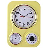 Lily's Home Retro Kitchen Wall Clock, with a Thermometer and 60-Minute Timer, Ideal for Any Kitchen, Yellow (9.5 in x 13.3 in)