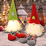 2Pcs Gnomes Christmas Decorations, 17” Light Up Plush Christmas Elf Doll Decorations, Swedish Gnome Long Legs Santa Figurines, Christmas Ornaments Table Fireplace Indoor Home Decor, Holiday Kids Gift